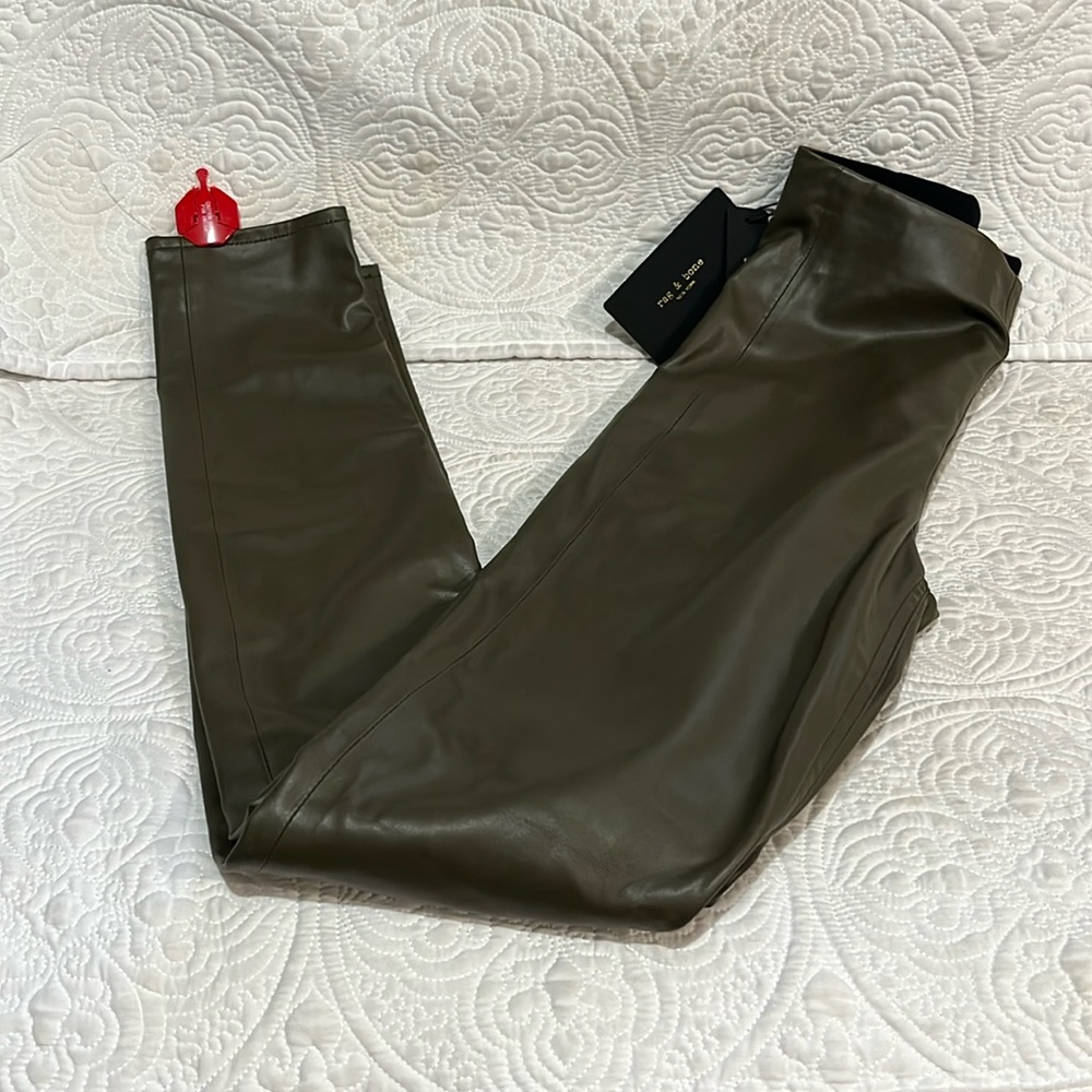 Rag & Bone army‎ green Nina faux leather pull on skinny leggings, size XS, NWT